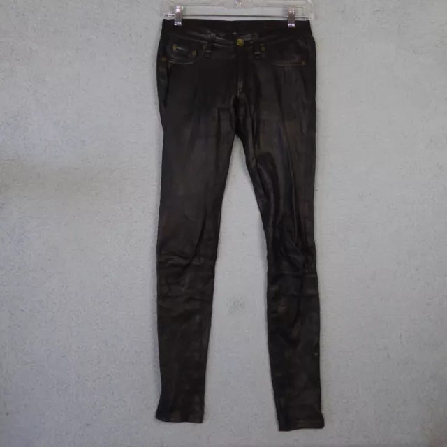 Rag & Bone Pants Women's 24 Black Leather Nina Low-Rise Skinny Slim Fit