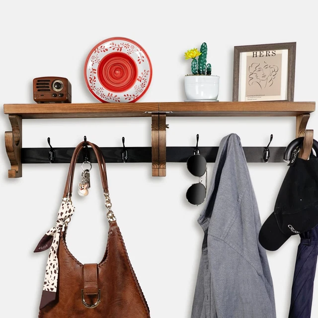 Coat Rack Wall Mount with Shelf Wall Hooks Heavy Duty for Coat, 32.2