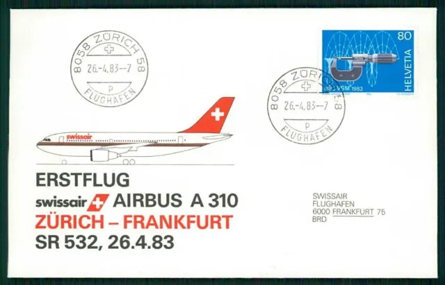SCHWEIZ FLUGPOST 1983 ERSTFLUG ZÜRICH-FRANKFURT AIRBUS 310 AVIATION ig27