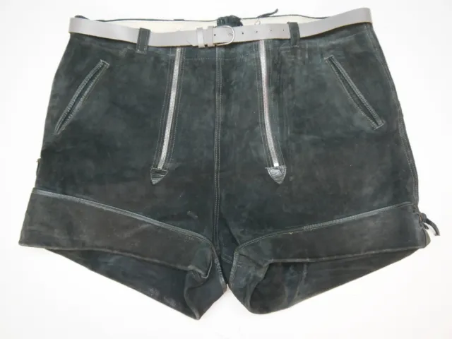 Pantaloni corti in pelle vintage anni 70/80 DDR doppia cerniera con cintura grigio morbido taglia 55/60