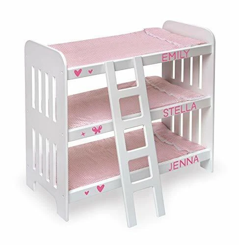 Badger Basket Triple Doll Bunk Bed with Ladder, Bedding, and Free Personaliza... 2