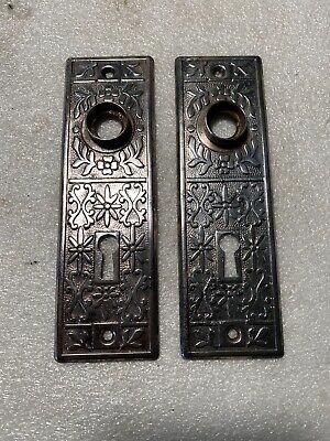 ANTIQUE  Pair Of STAMPED Steel  ART DECO/NOUVEAU PATTERN BACKPLATES