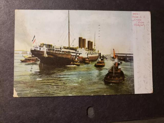 German Steamer SS KRONPRINZ WILHELM, NY 1908 Naval Cover Postcard