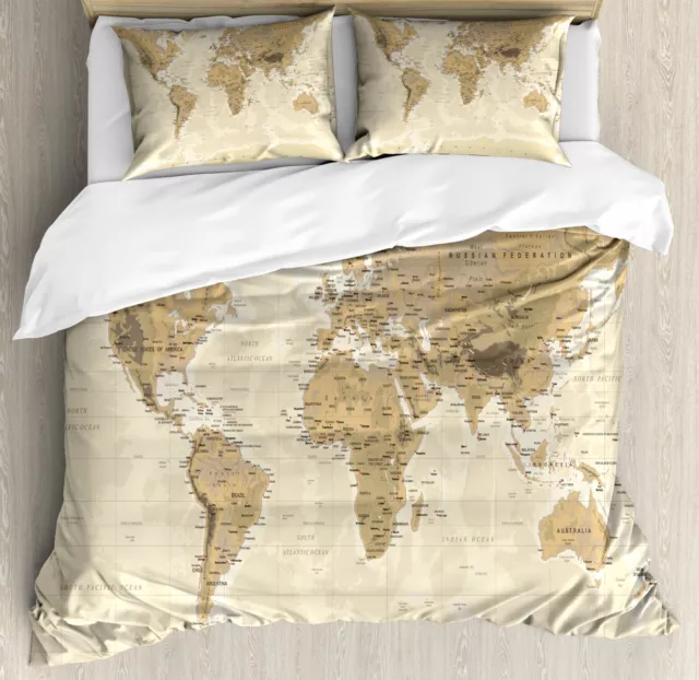 Map Duvet Cover Set Vintage Old World Mapping Atlas