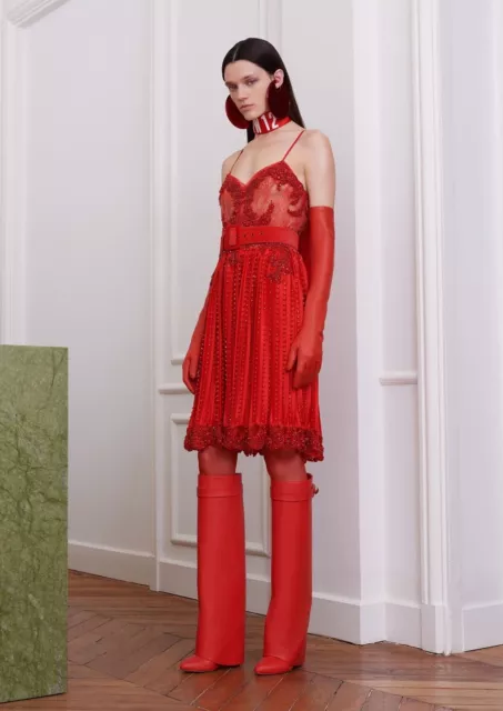 GIVENCHY NWT  $24,995 .Fall 2017 Red Jeweled  Lace  Silk  Runway  Dress Only One
