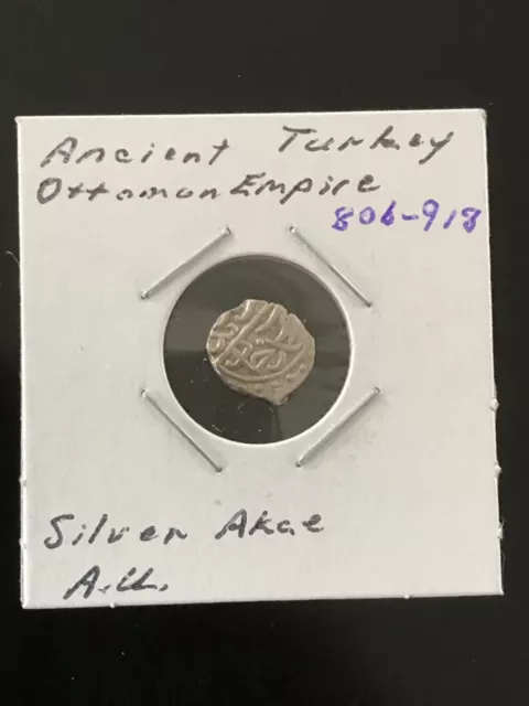 Ancient Turkey Ottoman Empire Silver Akce 806-918 AU Condition