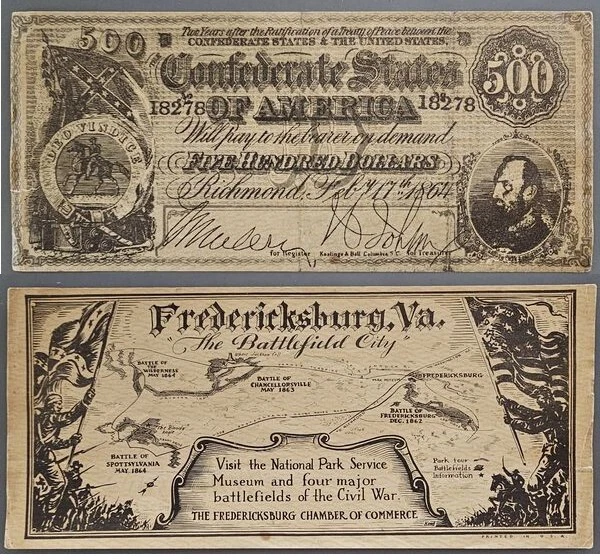 Fredericksburg VA   1864  $500 CSA   Chamber of Commerce   Advertising Note