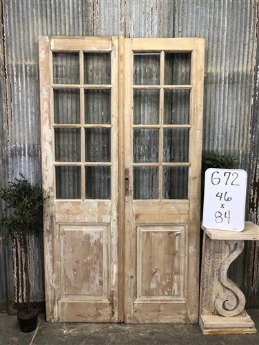 Antique French Double Doors (46x84) 8 Pane Glass European Doors G72
