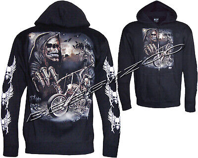 Grim Reaper Skull Death Glow In The Dark Zip Zipped Hoodie Hoody Jacket M - 3XL