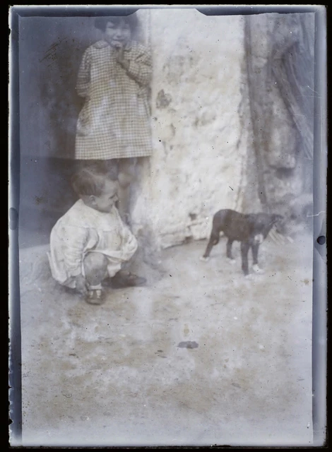 FRANCE Family Children c1930 Amateur Photo n1 NEGATIVE Glass Plate Vintage 