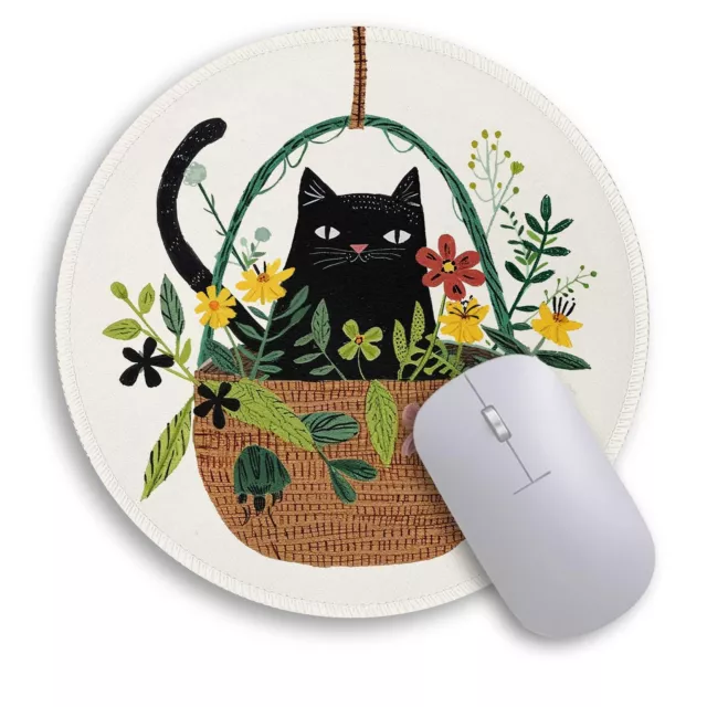 Cat Flower Mouse Pad Cute Small Mouse Pads for Desk Round Travel Mousepad for...