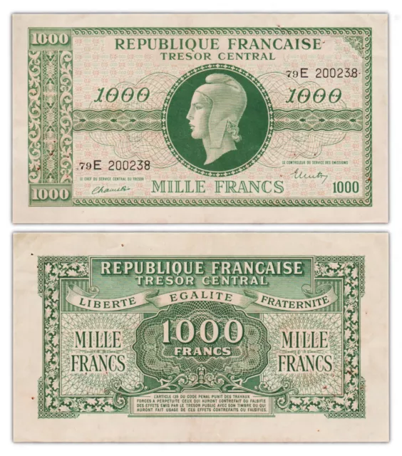 1000 FRANCS 1944 1945 FRANCE - MARIANNE - Trésor Central - P107 - 79E