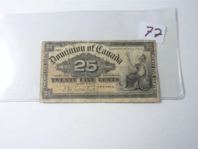 CANADA BANKNOTE SHINPLASTER 1900  25 cent SIGNATURE COURTREY  NO77
