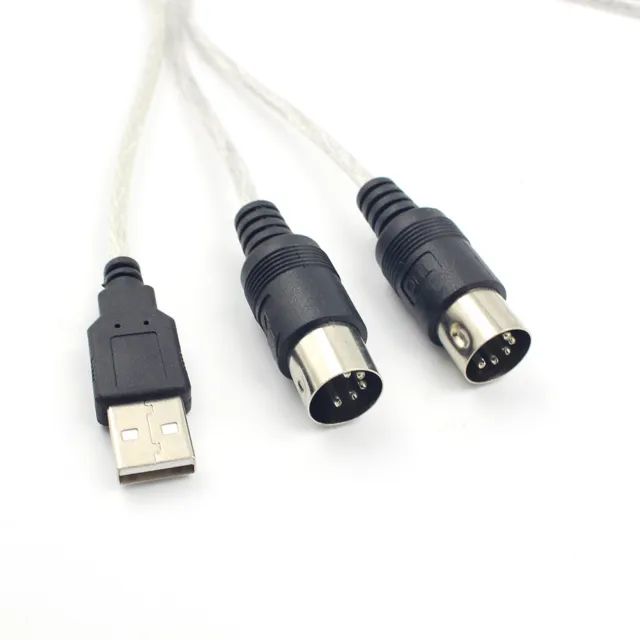 Digital USB IN-OUT MIDI Interface Cable Converter PC to Music Keyboard Cord、(-)