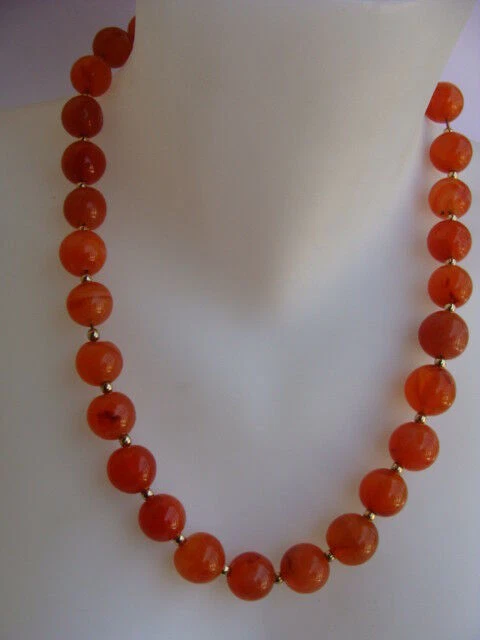 Collier Vintage En Corne De Bovin Et Perle De Cornaline - Marron - Occasion