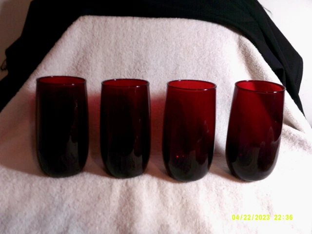 Vtg Anchor Hocking Royal Ruby Glass Roly Poly Flat Iced Tea Tumblers Set Of 4
