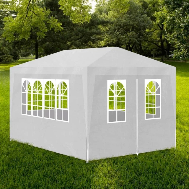 vidaXL Partyzelt 3 x 3m Festzelt Pavillon Gartenzelt mit Fenstern Bierzelt Weiß