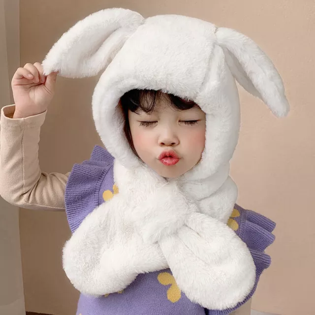 Baby Hat Scarf In One For Boys Girls Autumn Winter Rabbit Ear Plush Warm Hats_wf