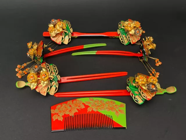 Japanese Red KANZASHI Comb/Pin/Vtg Hair accessory KYOTO KIMONO