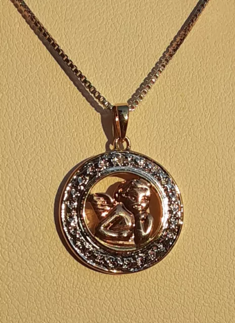 Ross Simmons Gold over Sterling Silver CZ Angel Pendant Necklace