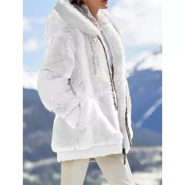 Womens Teddy Bear Fleece Fluffy Hooded Coat Ladies Hoodies Jacket Zip Up Outwear 3