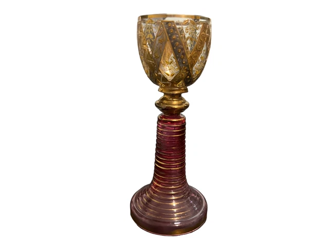 Vintage Émaillé Bohèmien Canneberge Verre Gobelet