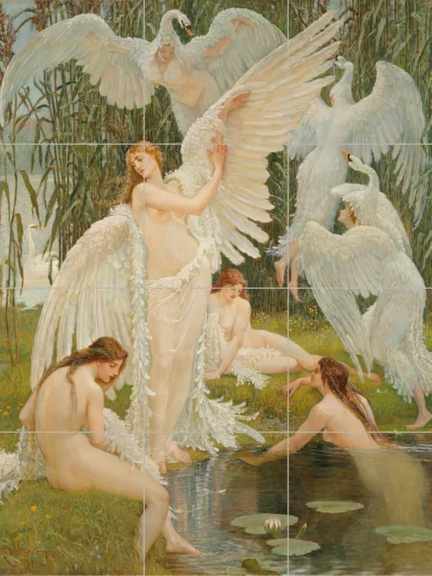 Tile Mural/Mosaic Ceramic Panel of Walter Crane The Swan Maidens -  Tile Mural