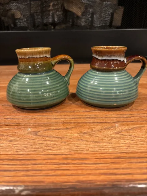 Pottery Travel Mug Wide Flat Bottom Drip Glaze Coffee Vintage 70s No Spill MCM