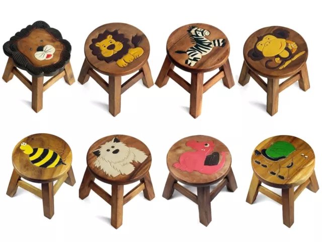 Solid Wood Kids Childrens Childs Wooden Stool Chair - ANIMALS Step Stool