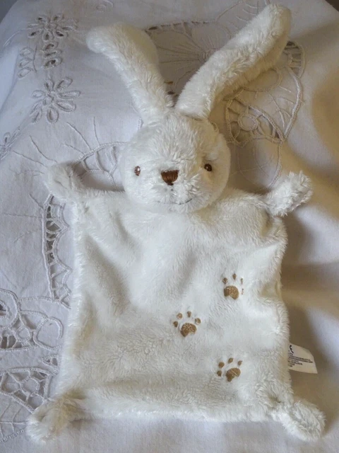 Doudou Lapin  Nicotoy Carre Plat 20  Cm Empreintes Pattes  Brodees Or