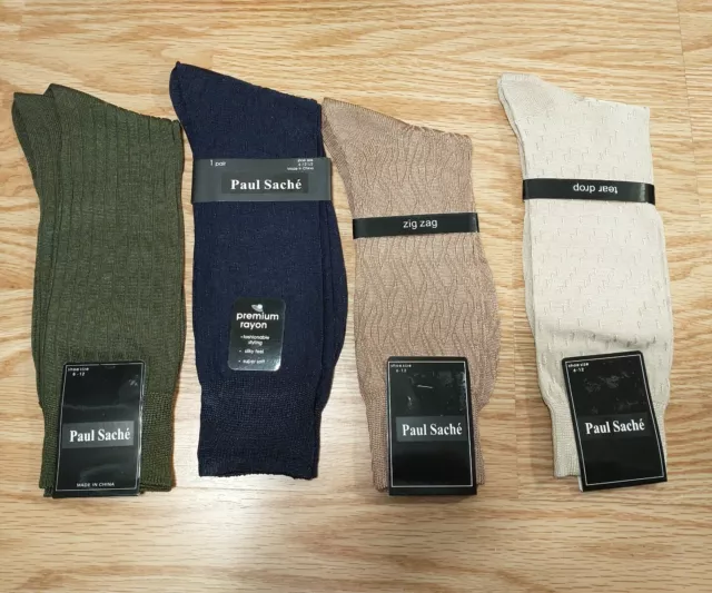 NWT 4 pairs Olive, Navy, Taupe,Khaki Nylon Paul Sache Men Dress Socks Size 6-12