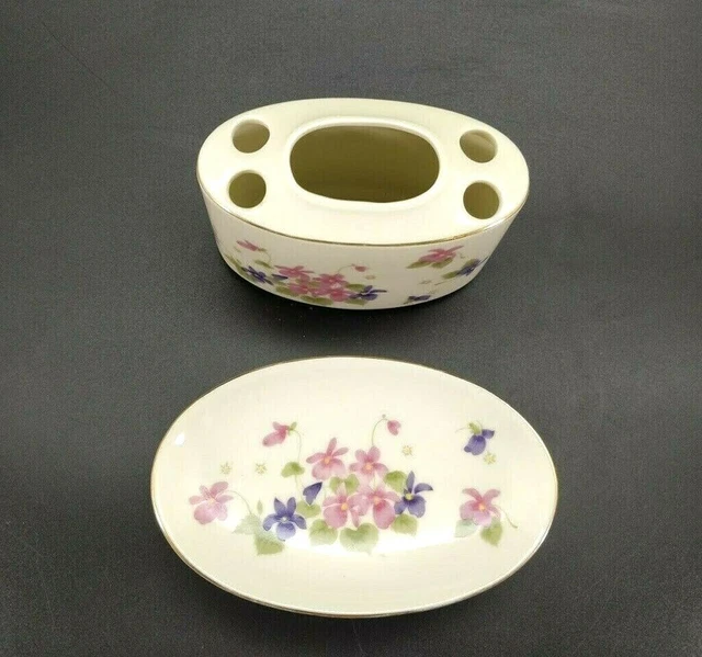 Fred Roberts San Francisco Co. Porcelain Violet Bath Soap and Toothbrush Holder 2