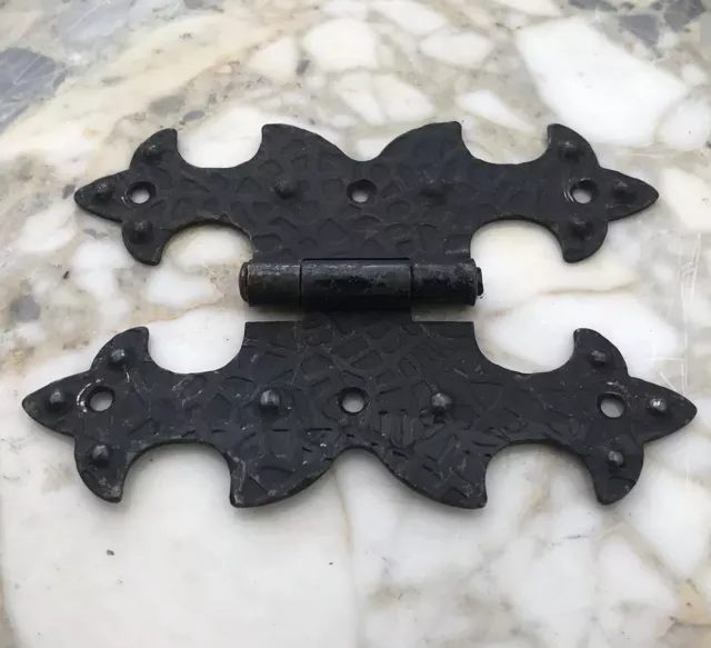 French Gothic Cabinet Door Hinge Black Wrought Iron Castle Vintage Furniture