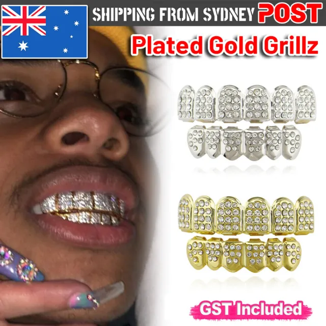 Gold Silver Plated Tooth Grillz Teeth Cap Rhinestone Crystal Grill Hip Hop Party