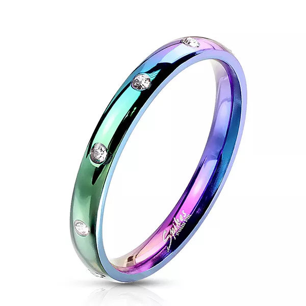 Bunter Damen Ring Zirkonia Regenbogen Edelstahl LGBT  Rainbow Pride  Partnerring