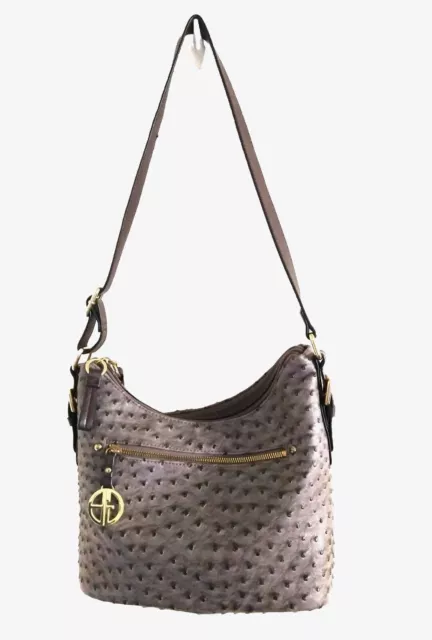 Giani Bernini Women's Hobo Handbag Purse Tan & Brown Ostrich Texture +Pockets