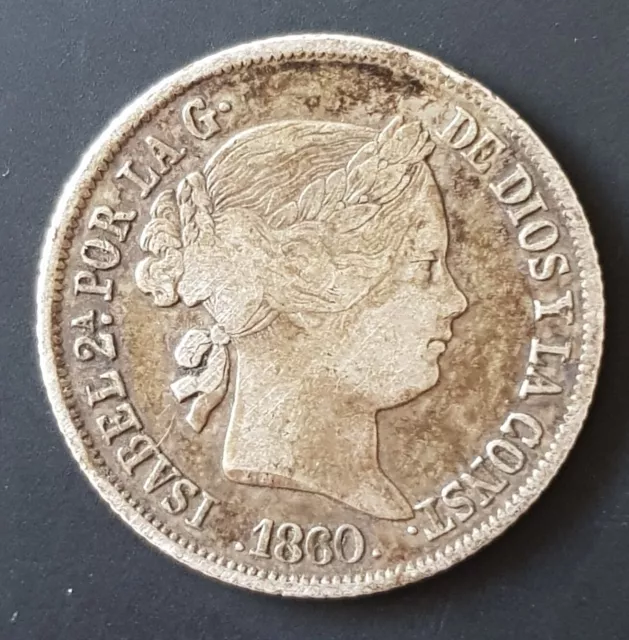 1860 Spanien 4 Reales Isabel II Silbermünze 2