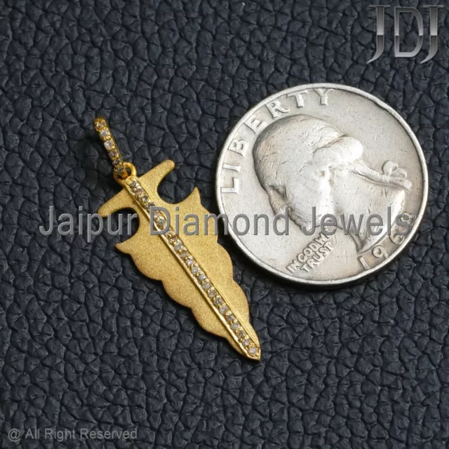 Gold Vermeil Arrowhead Charm Natural Pave Diamond 925 Sterling Silver Pendant Gold Vermeil Arrowhead Charm Natural Pave Diamond 925 Sterling Silver Pendant