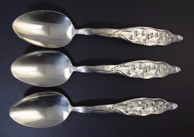 3 Large 8 1/4" Whiting Sterling Silver "Lily Of The Valley" Serving Spoons