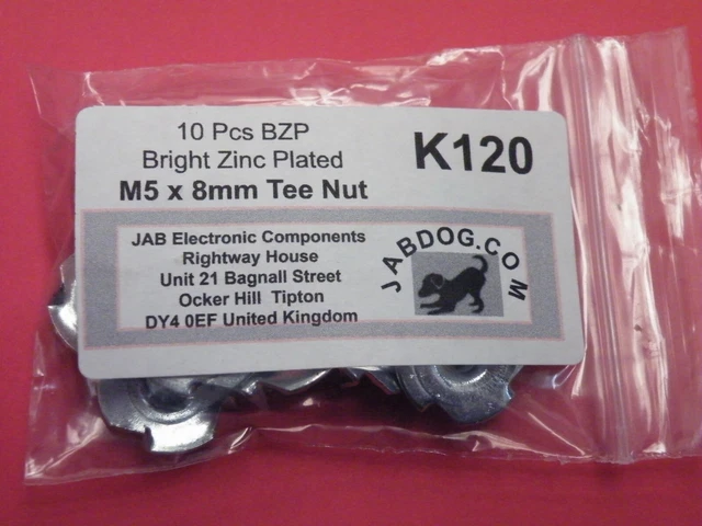 10 Stck. 4 Zinken Knock in T T-Shirt Mutter M5 x 8 mm BZP 28g K120