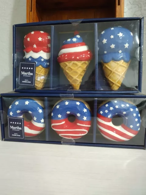 Martha Stewart Patriotic 4th July Ceramic Donuts & Ice Cream Cones