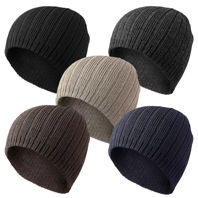 Mens Winter Ribbed Knitted Beanie Skull Cap Hat Outdoor Work Warm Snow Cold Ski