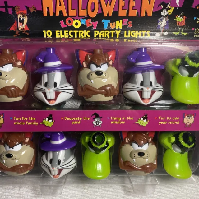 VTG Blow Mold Halloween Looney Tunes 10 Party Lights Bugs Bunny Taz 90s UGLY BOX