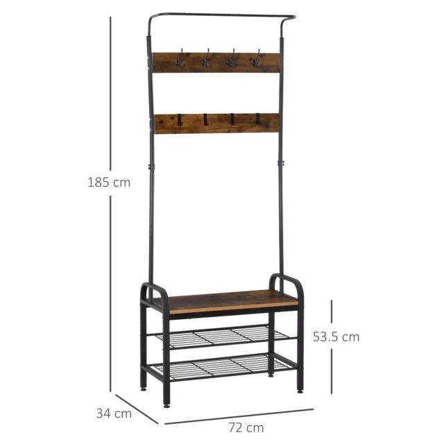 HOMCOM Industrial Coat Rack Stand with 8 Hooks Hangers Storage Cabinet Brown 3