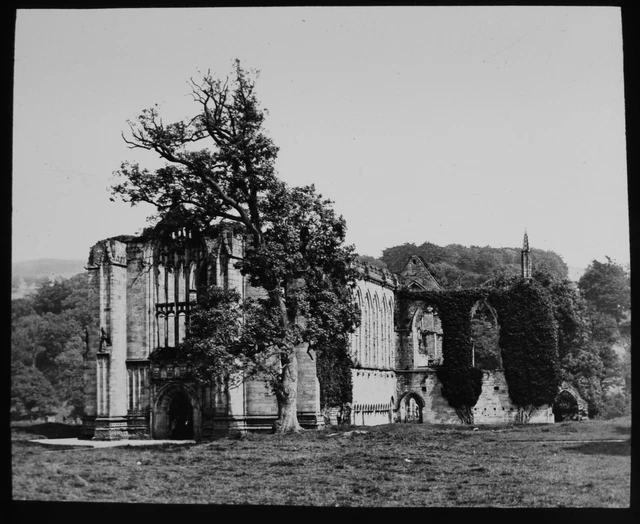 ANTIQUE JV Magic Lantern Slide BOLTON ABBEY FROM SW C1890 VICTORIAN PHOTO