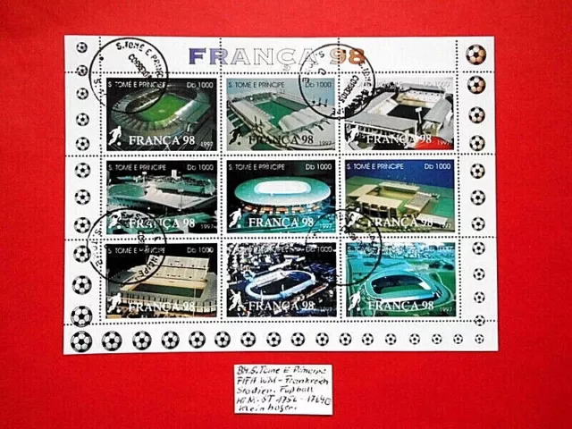 BM. Briefmarken S. Tome e Principe FIFA WM Fußball 1998 Mi. Nr.ST 1756-1764 o KB