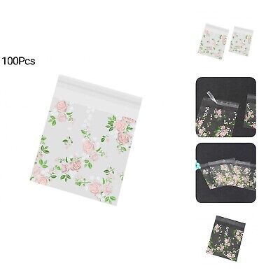 100 bolsas de embalaje de galletas multiusos impresión floral transparente
