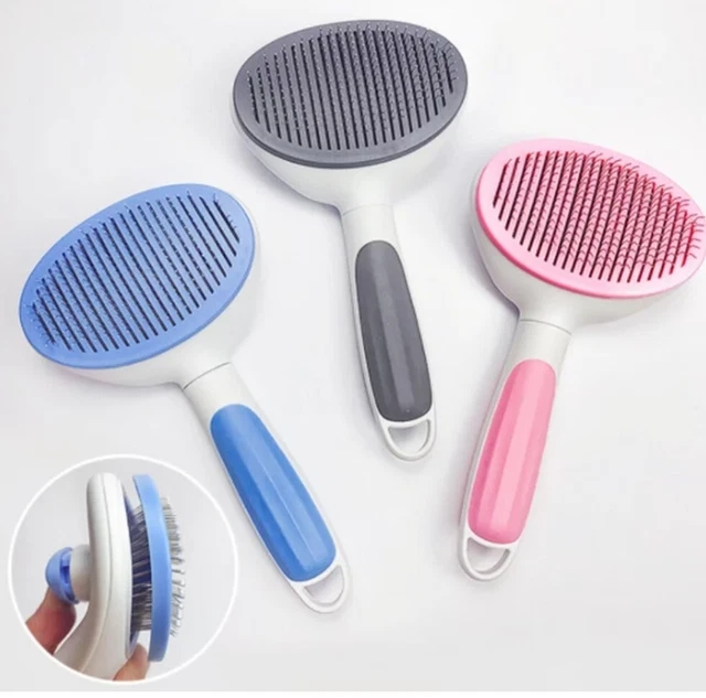 New Dog Cat Clean Grooming Self Cleaning Slicker Brush Massage Hair Remover Comb
