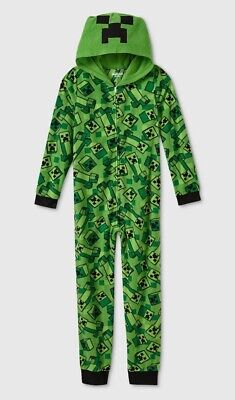 MINECRAFT Union Suit Pajamas Size Medium 8 Boys One Piece Creeper Costume M NEW