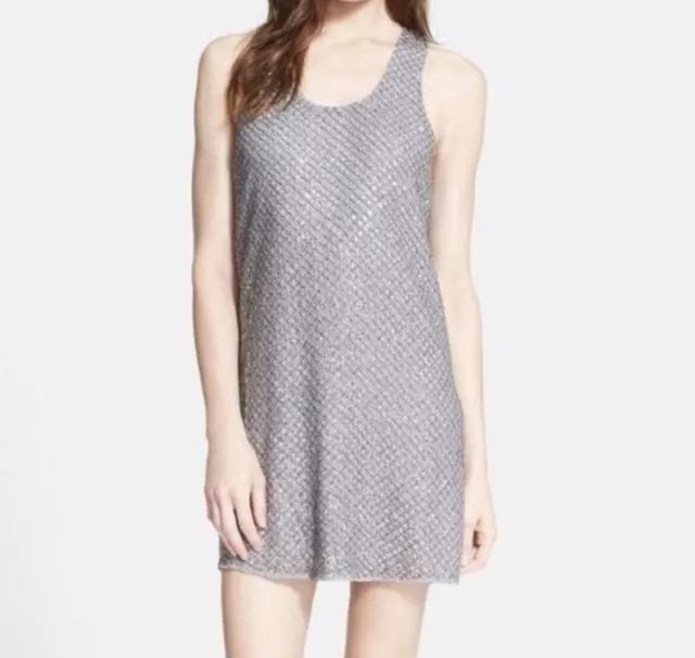 Joie Silk Silver Sequin Beaded Mini Dress Size Xs